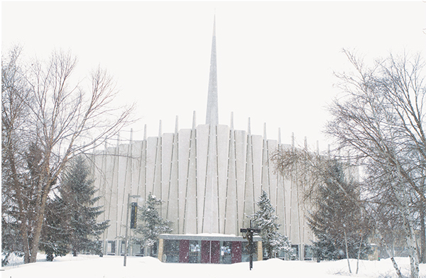 Postcard Christ Chapel winter snow falling (SKU 1176907146)