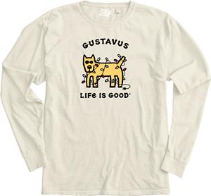 Long Sleeve T-Shirt Blue 84 Life Is Good Dog Lights Ivory