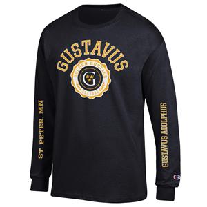 Long Sleeve Champion Jersey Gustavus Golden Gusties 1862 G Crowns St Peter GA Black