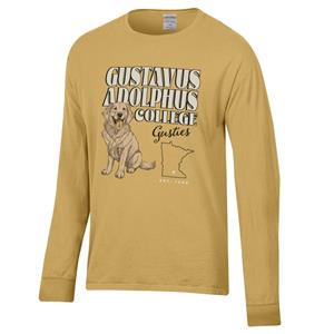 Long Sleeve T-Shirt Gear Comfort Wash Gustavus Adolphus College Gusties St Peter Dog Gold