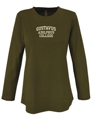 Women's Long Sleeve Artisans Waffle Knit Gustavus Adolphus College Antique White And Olive